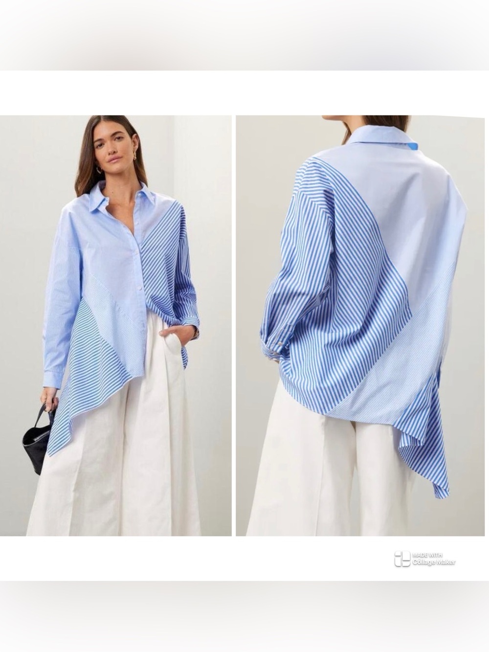 NAADAM Cotton Asymmetrical Stripe Mix Top size S